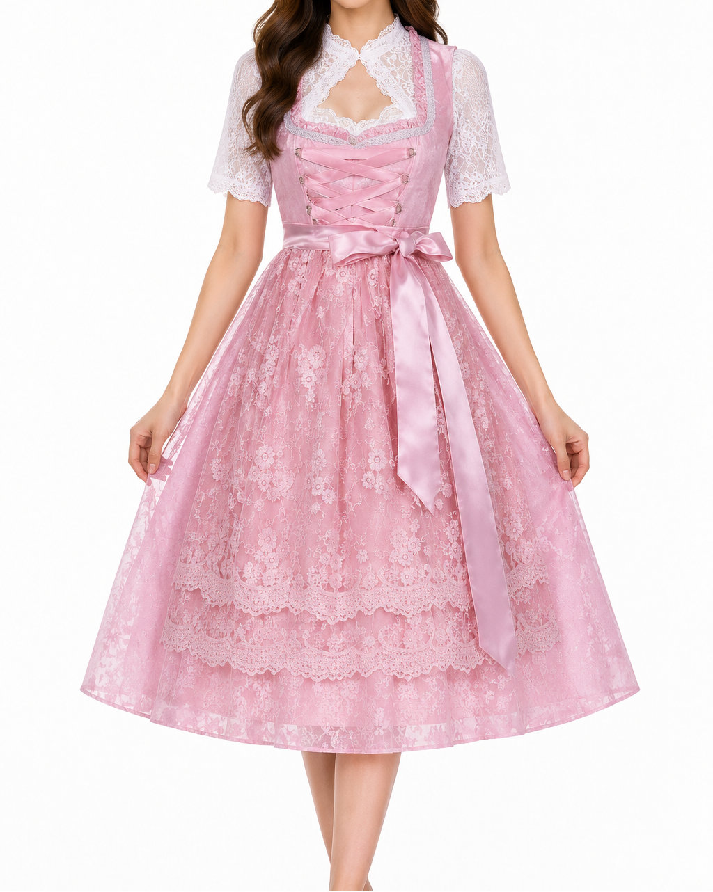 Women's Dirndl Set with Stand-Collar Blouse and Skirt