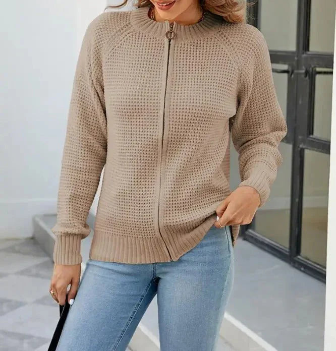 Solid comfortable Women's Zip-Up Cardigan