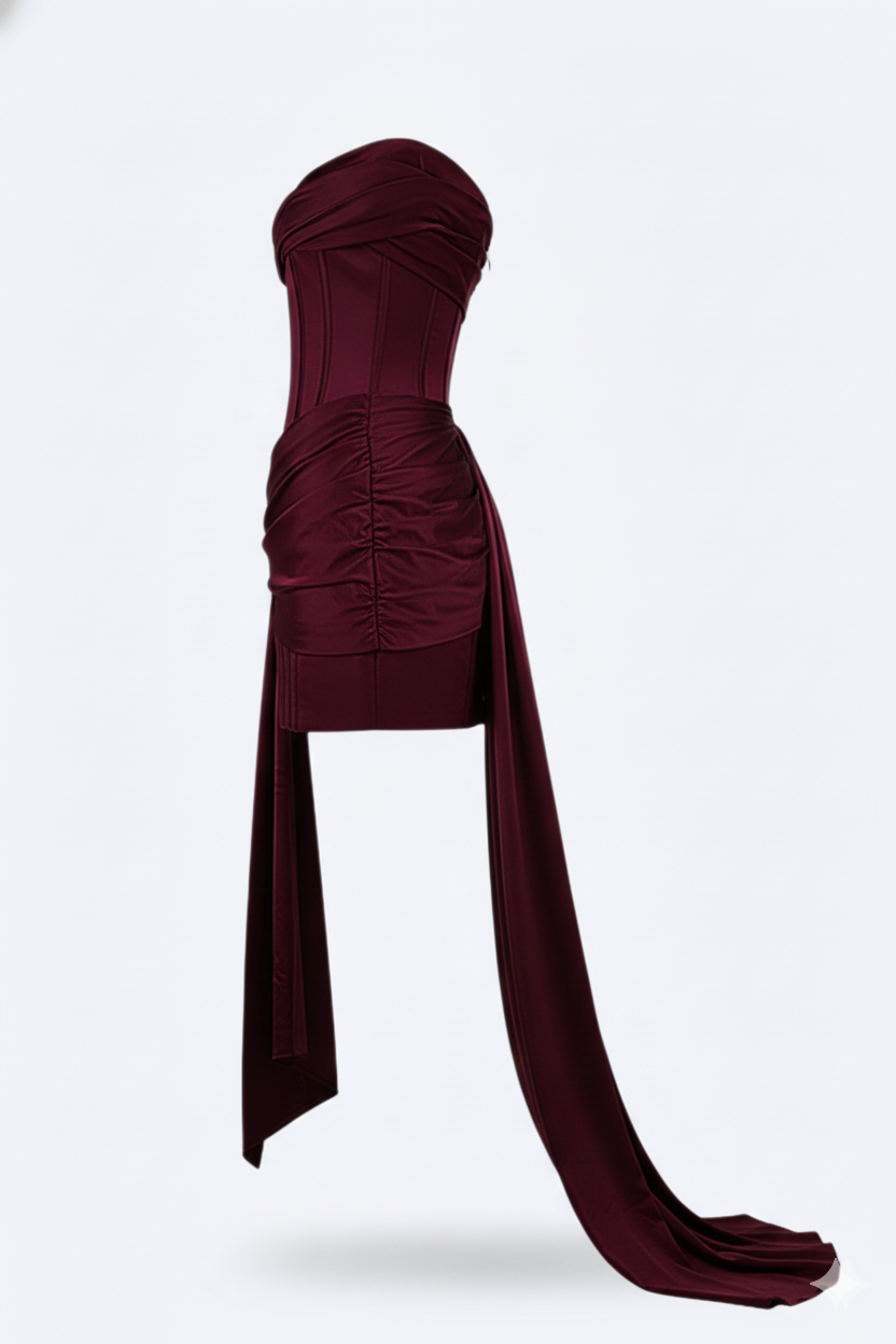 Elegant short evening dress for women - Burgundy