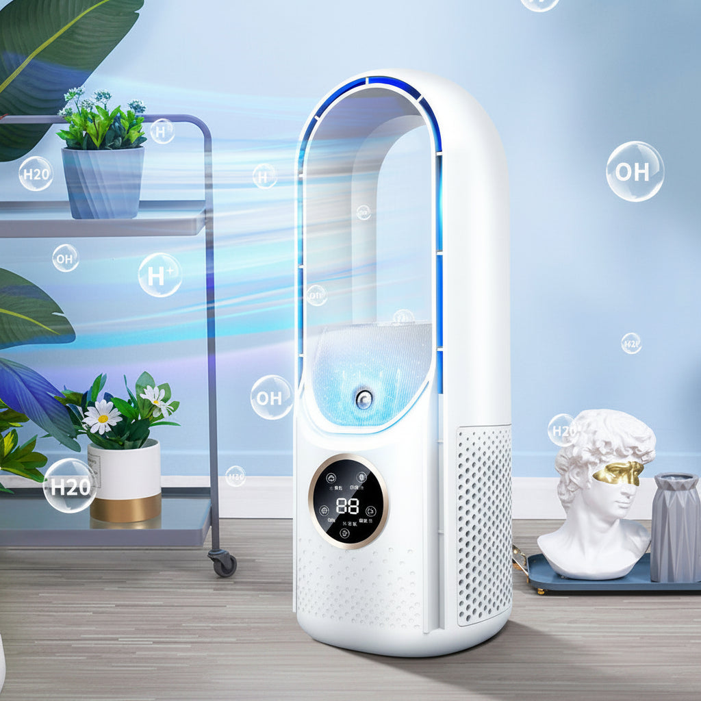 Portable USB Air Cooler Leafless Electric Fan Silent Timer Air Conditioner Cooling Fan Humidifier Conditioning Fan