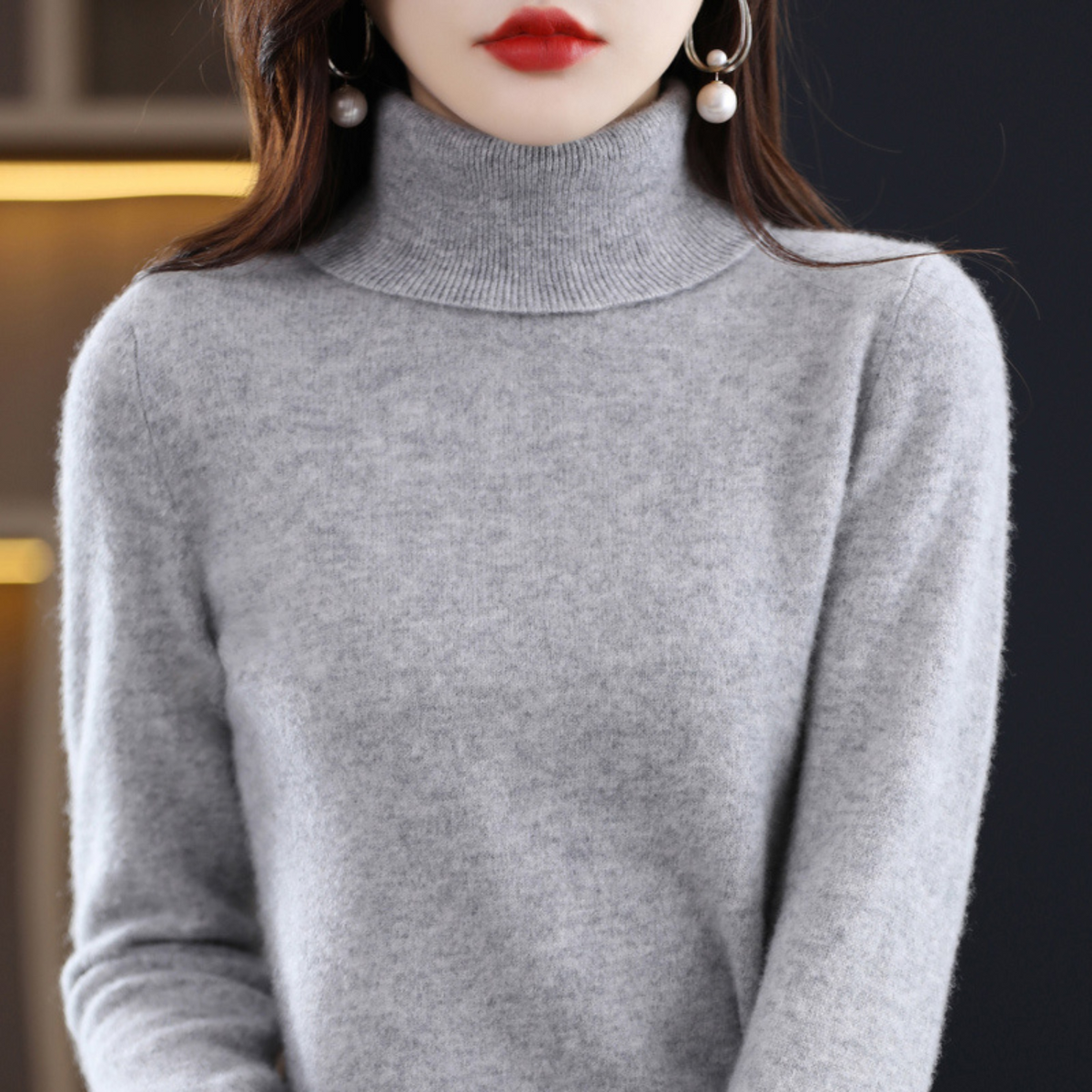 Women's 100% cashmere polo neck jumper – soft, regular fit
