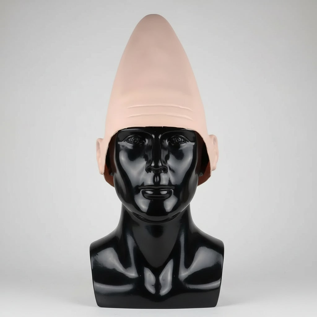 Halloween Conehead Costume Mask with Creepy Moulded Ears and Forehead Wrinkles Latex Headpiece
