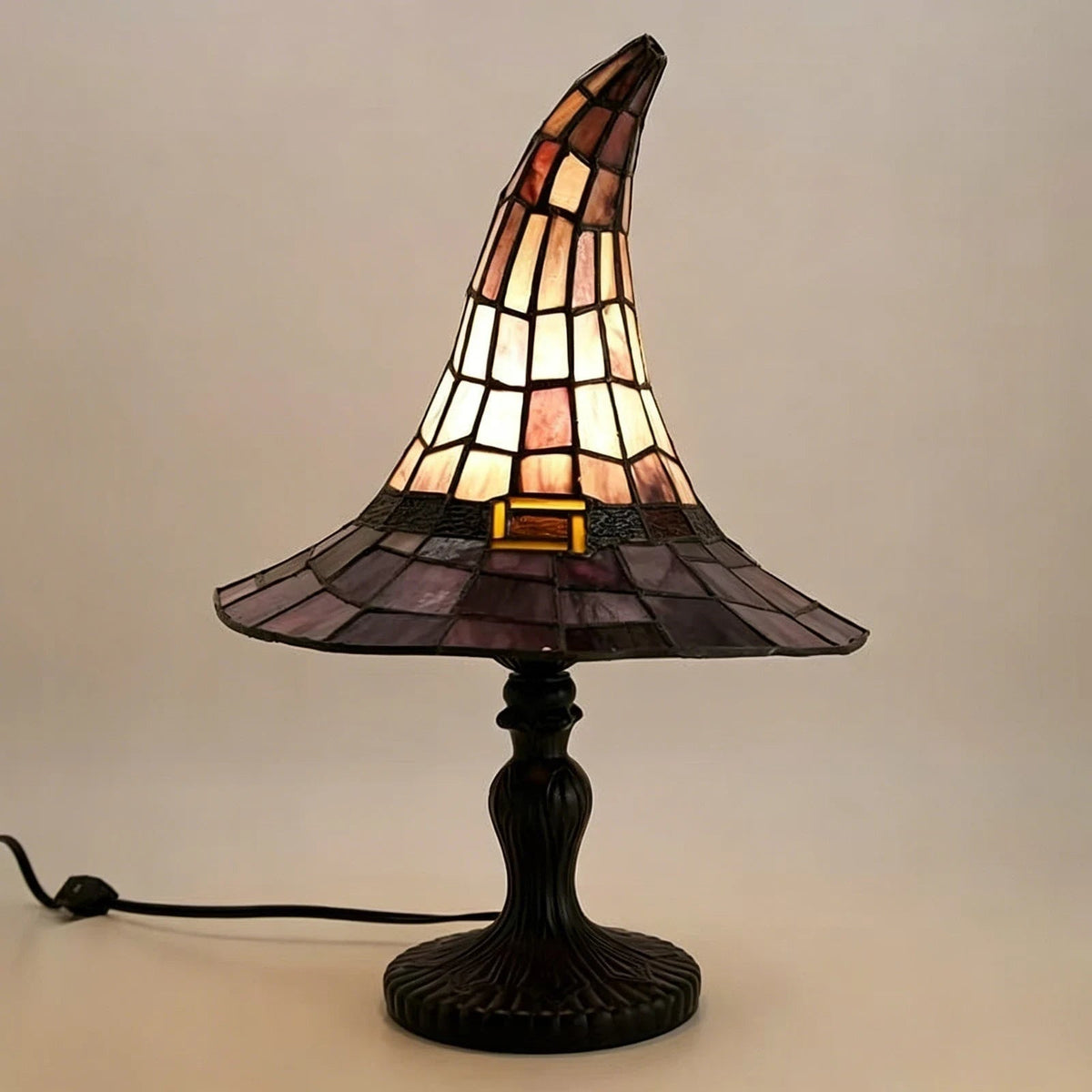 Halloween Witch Hat Stained Glass Table Lamp with USB Power and Warm Glow Bedside Light