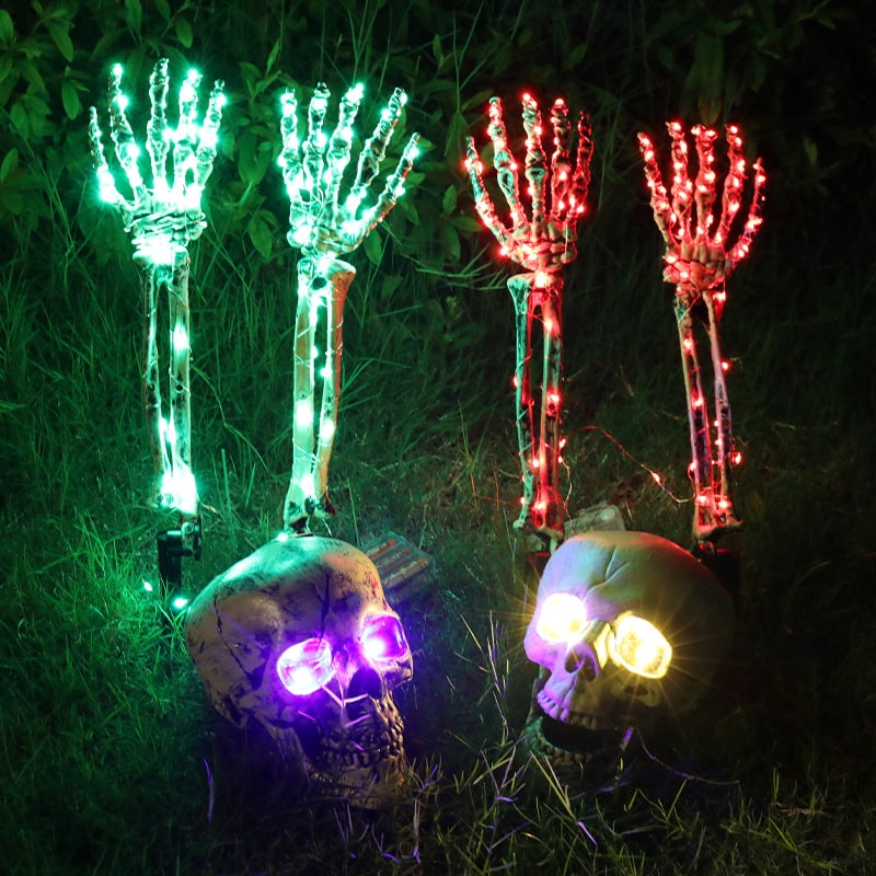Halloween Yard Decorations Skeleton Sign with Stakes LED Light Up Outdoor Prop