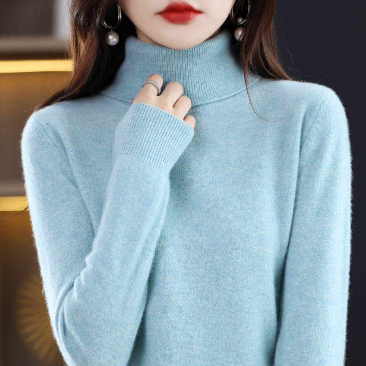 Women's 100% cashmere polo neck jumper – soft, regular fit