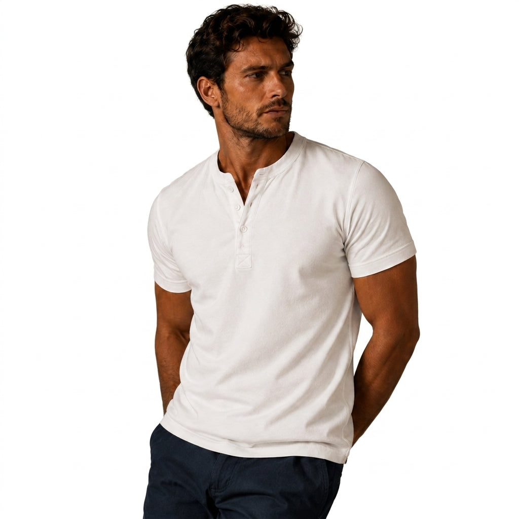 Men's Short-Sleeved Top with Three-Button Placket