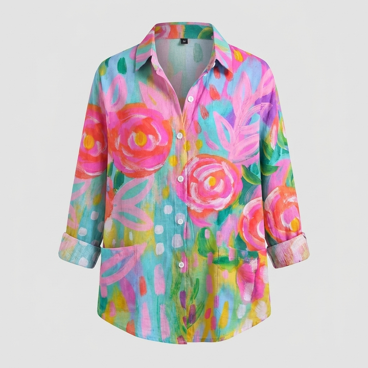Colorful Floral Button‑Front Blouse for Women