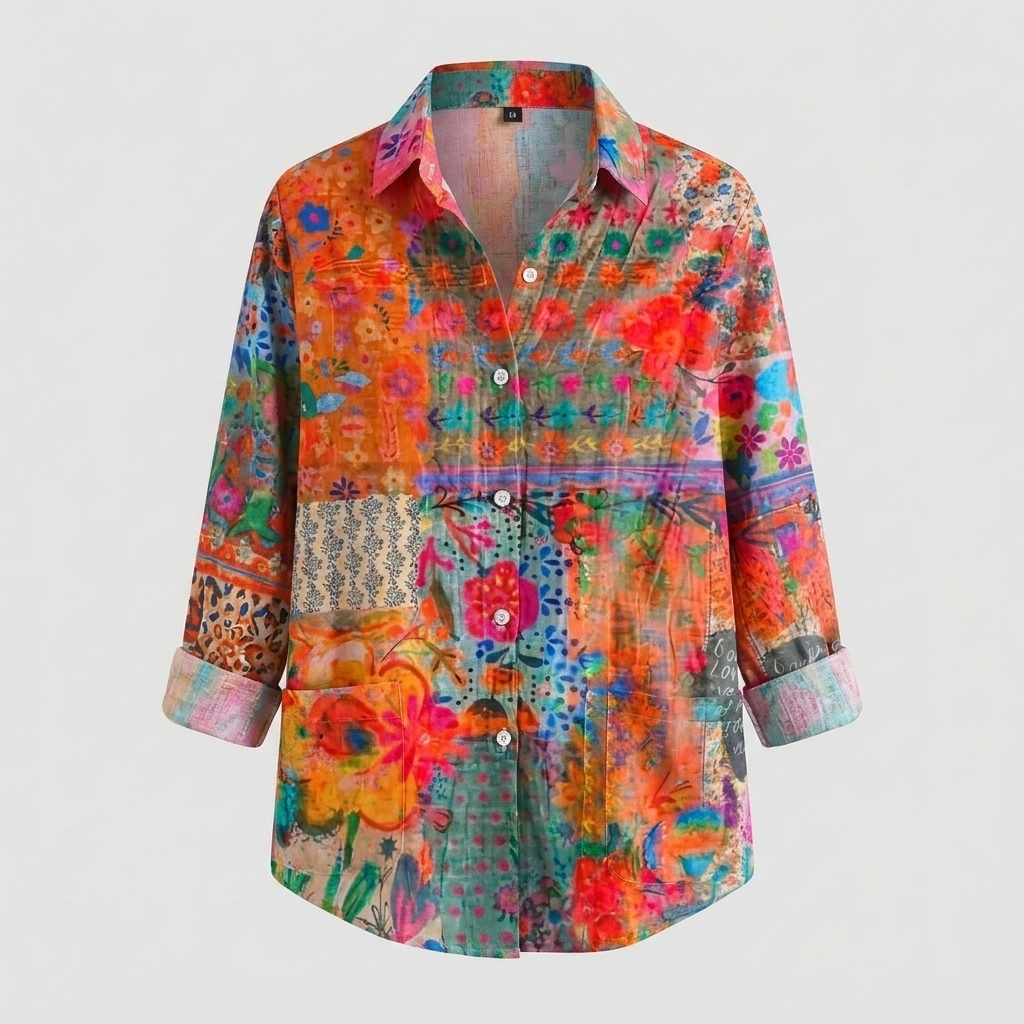 Colorful Floral Button‑Front Blouse for Women