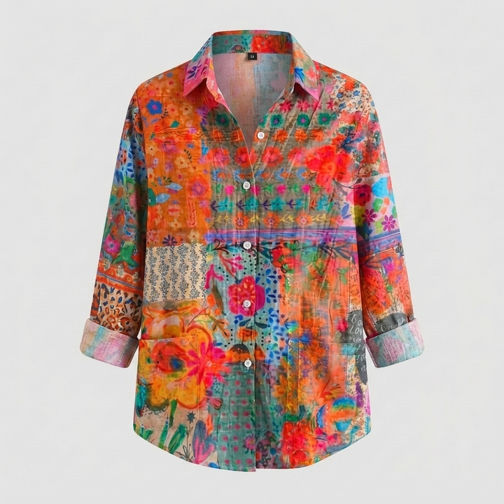 Colorful Floral Button‑Front Blouse for Women