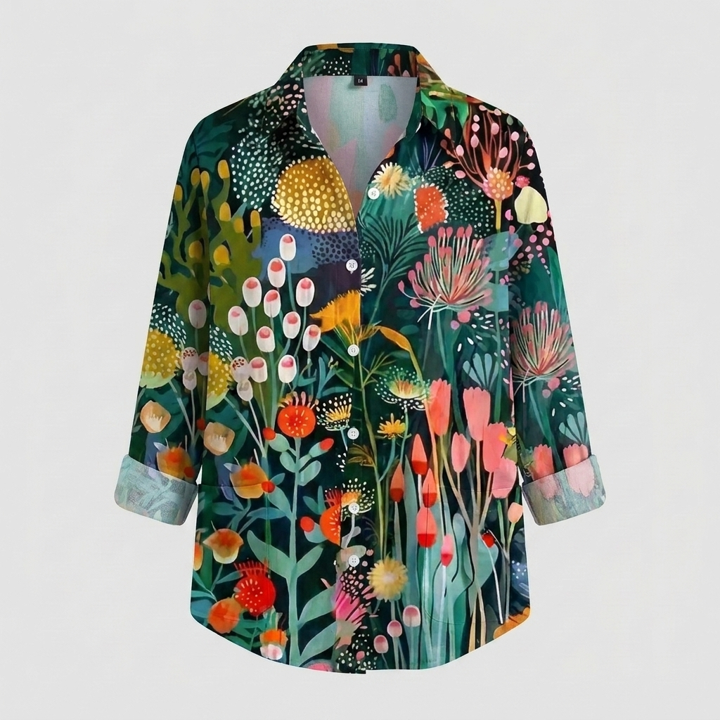 Colorful Floral Button‑Front Blouse for Women