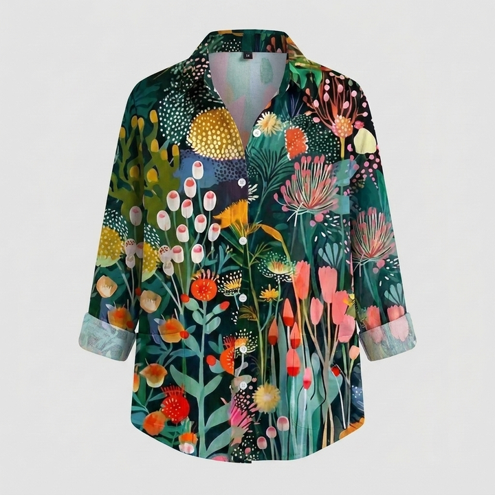 Colorful Floral Button‑Front Blouse for Women
