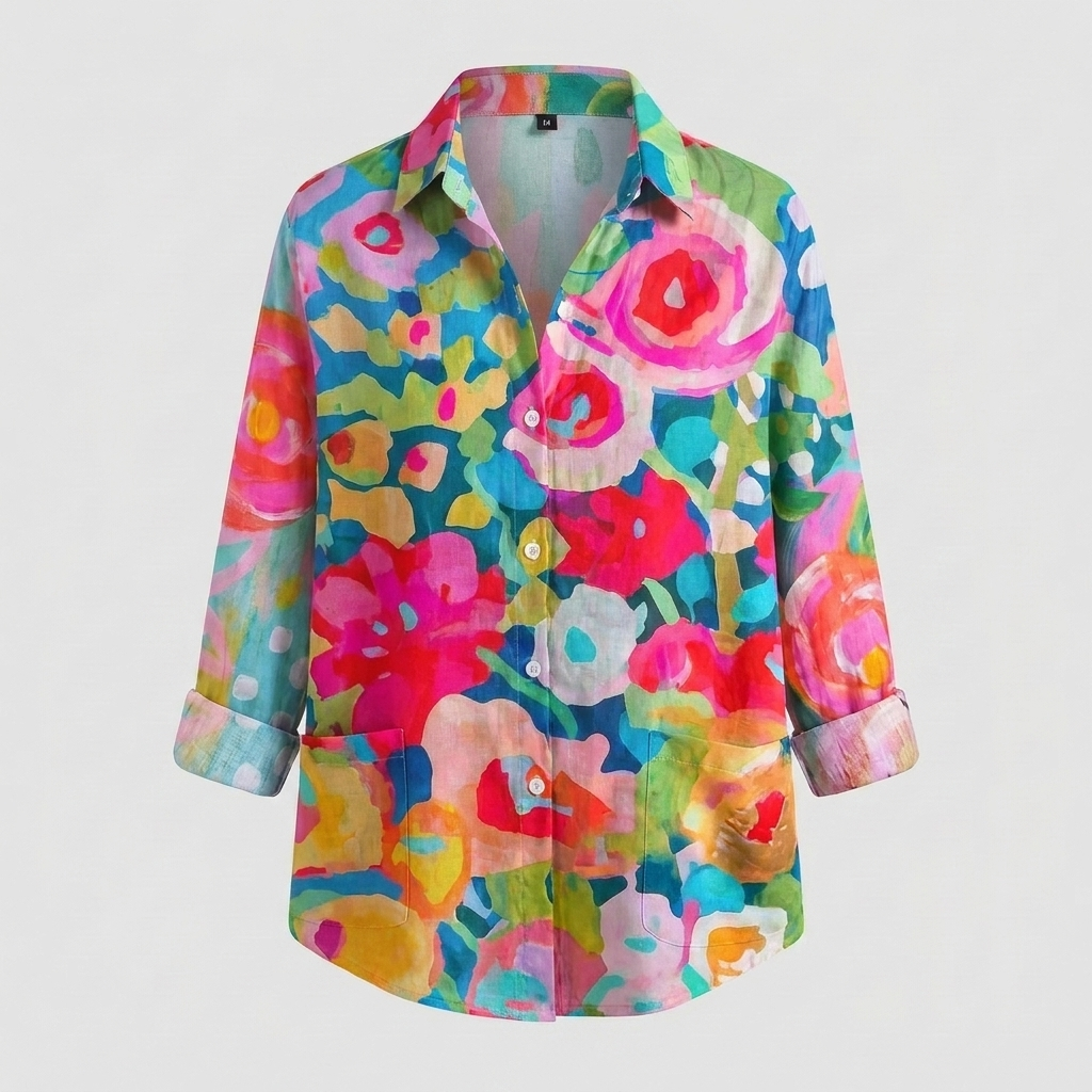 Colorful Floral Button‑Front Blouse for Women
