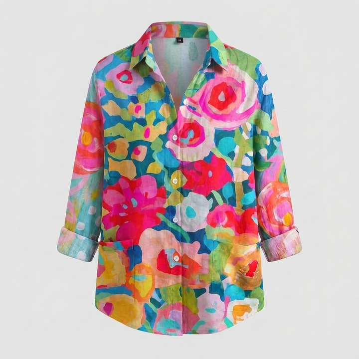 Colorful Floral Button‑Front Blouse for Women