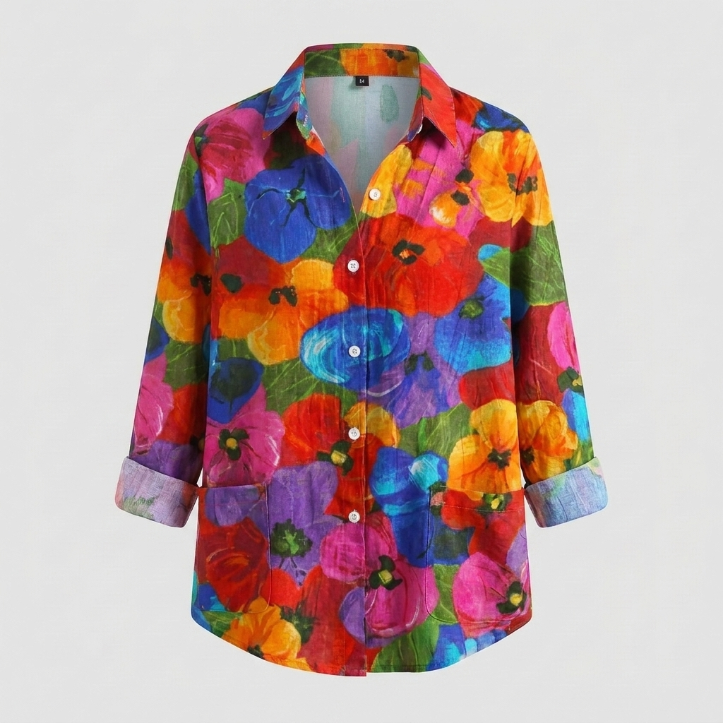 Colorful Floral Button‑Front Blouse for Women
