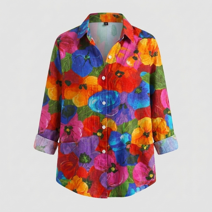 Colorful Floral Button‑Front Blouse for Women