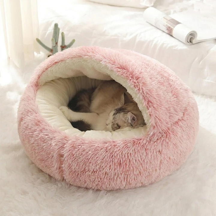 CuddlePaws 2-in-1 Plush Cat Cave with Removable Hood