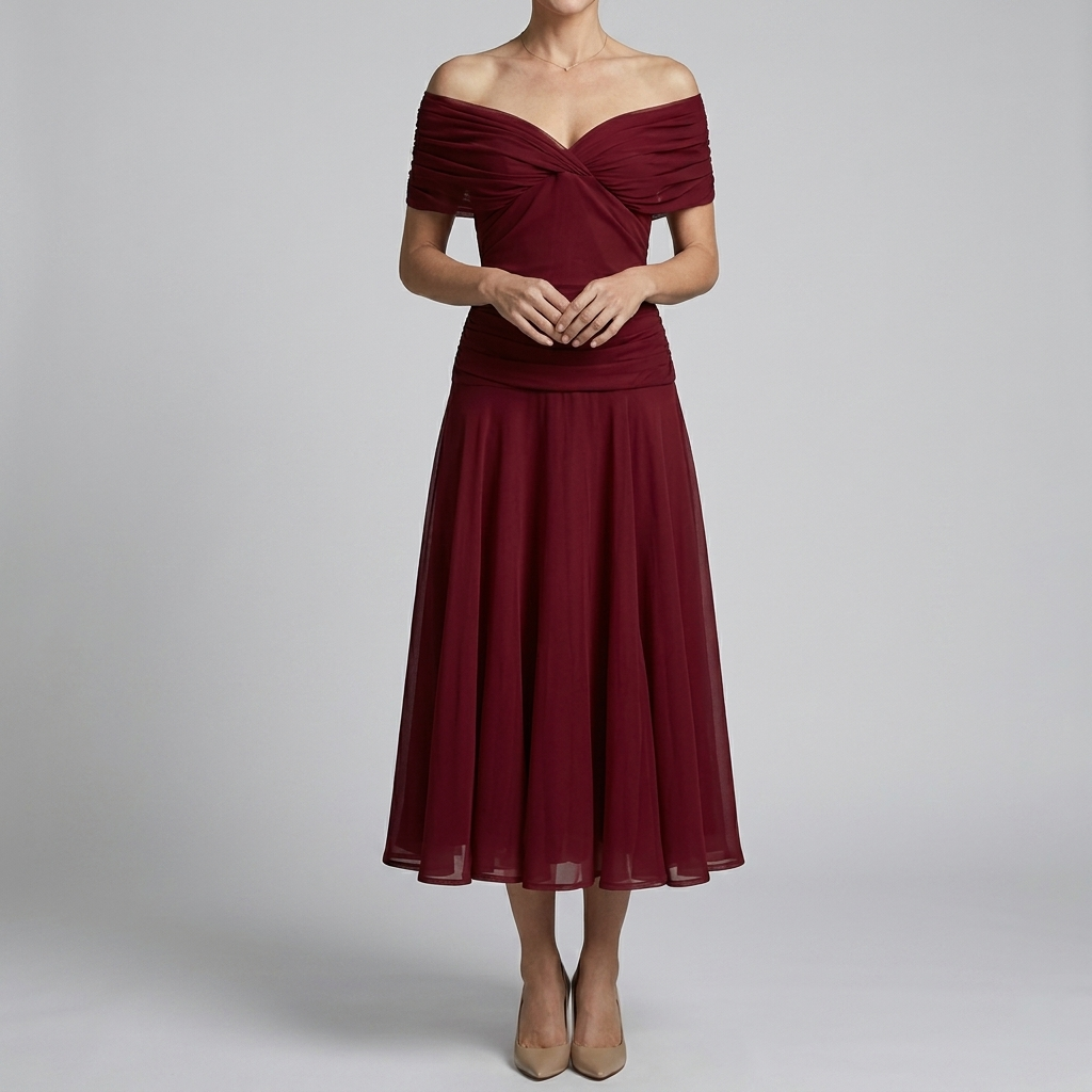Chic Ruched Waist Midi Dress