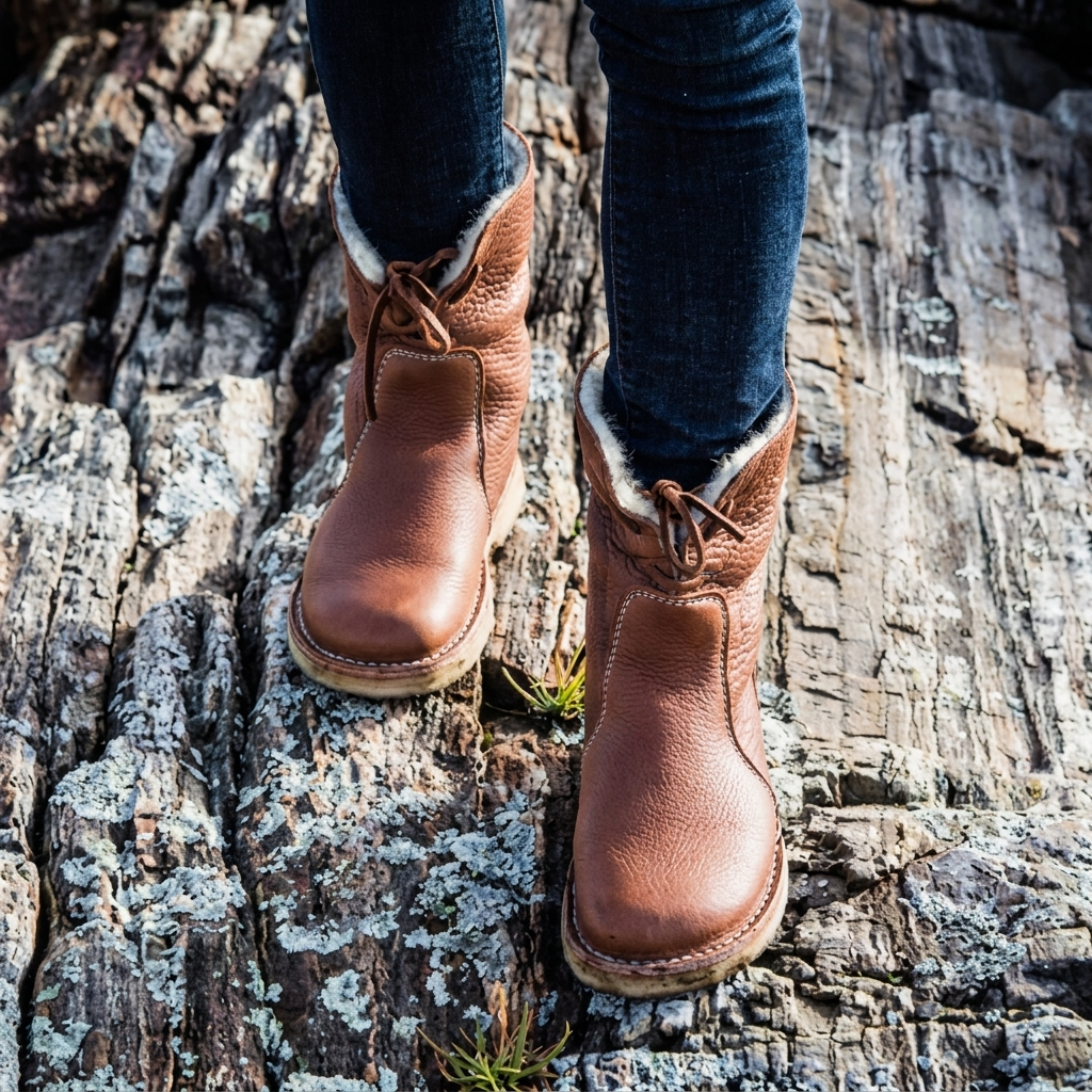 Faux Fur Lace-Up Ankle Boots for Women