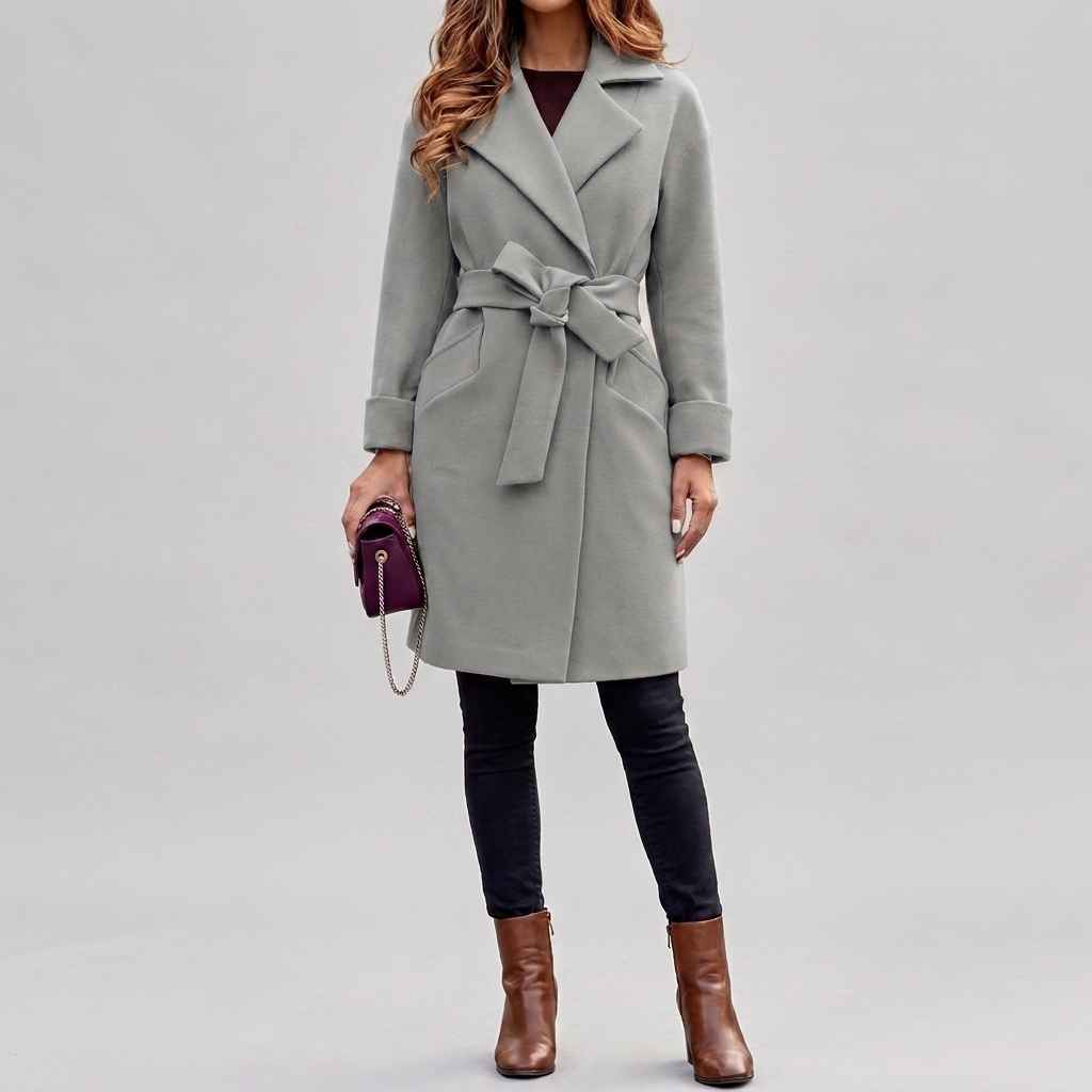 Stylish Belted Long Coat for Women