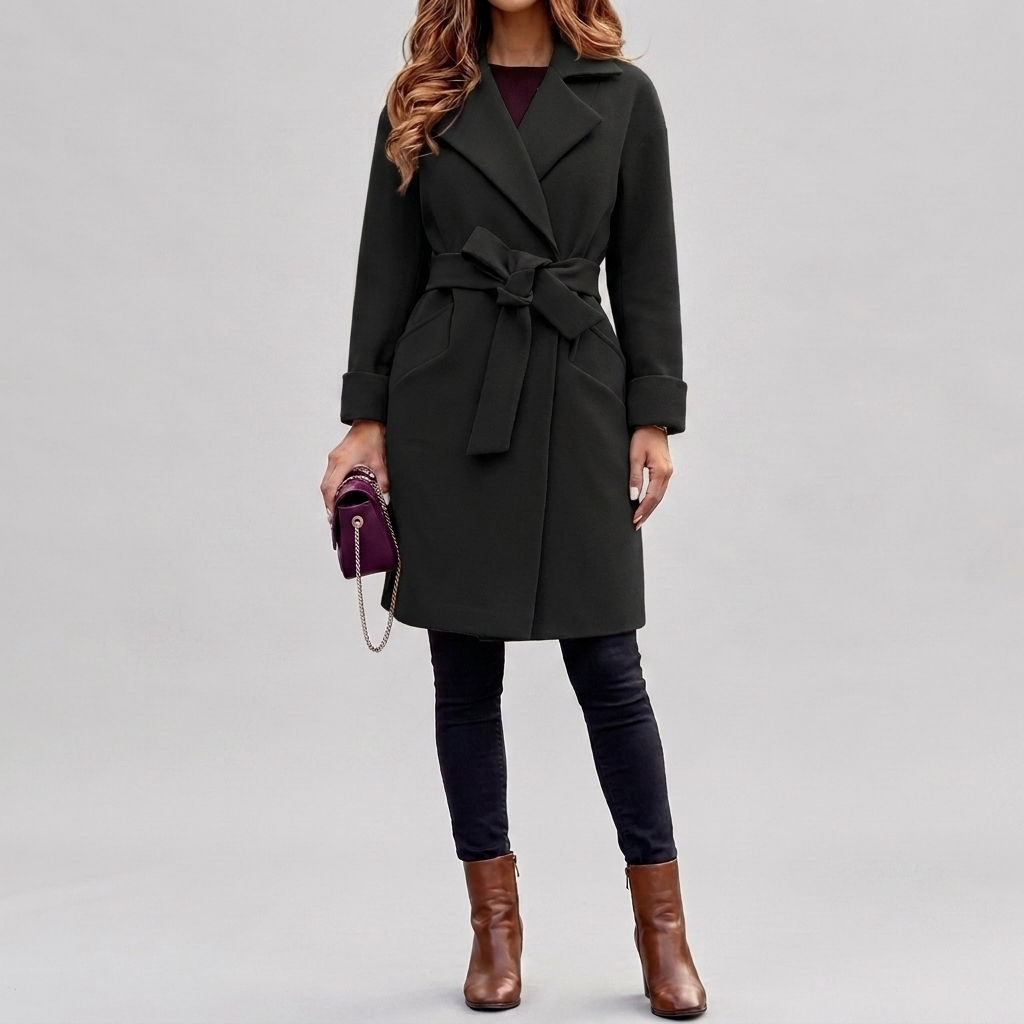 Stylish Belted Long Coat for Women