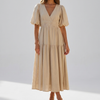 Elegant Women's Midi Dress with Puff Sleeves