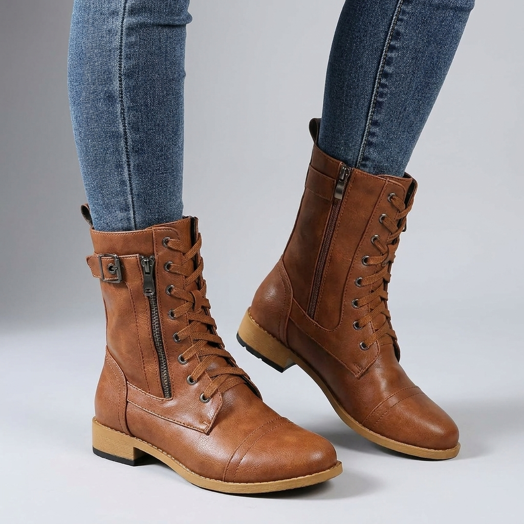 Chic Ankle Boots with Buckle & Lace-Up Design