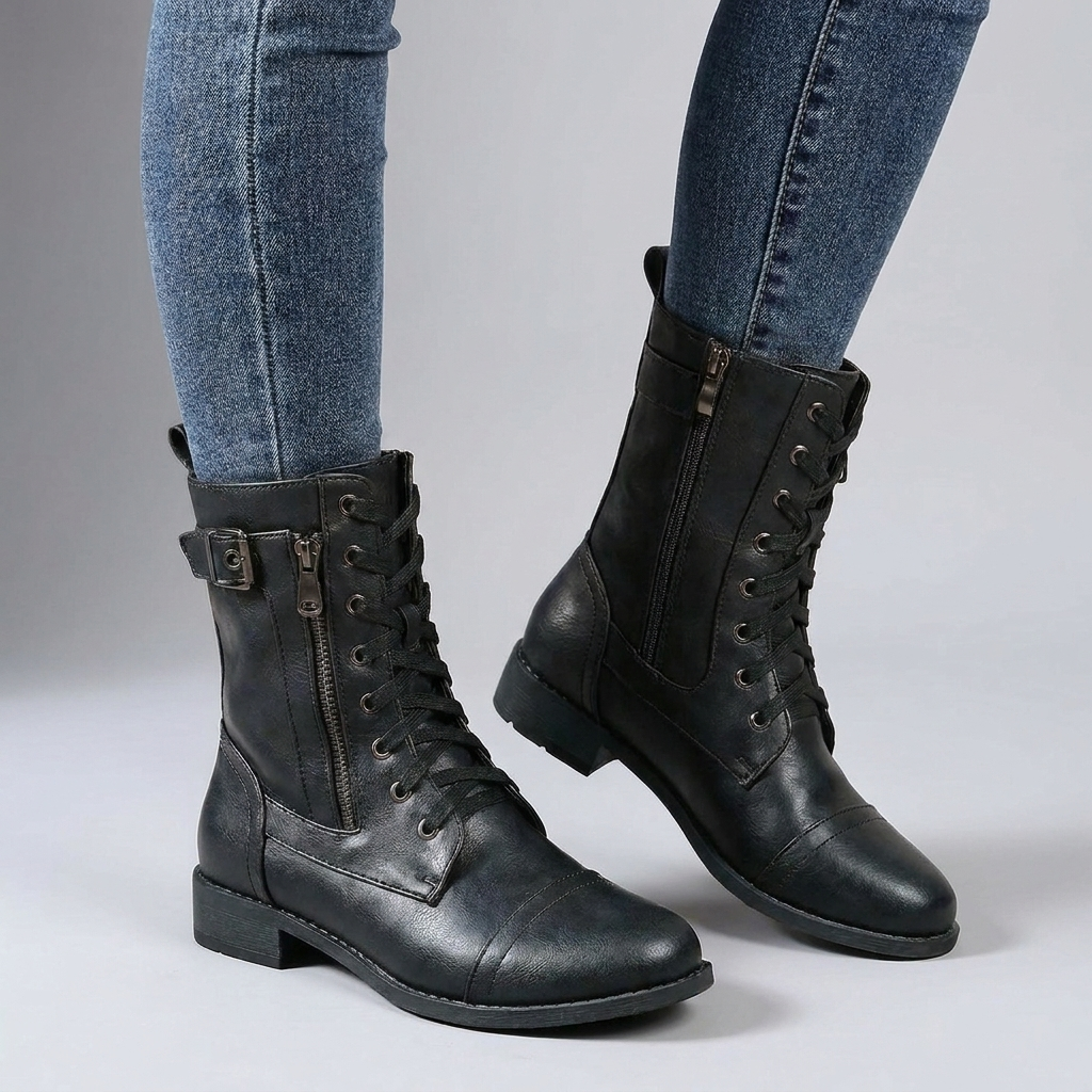 Chic Ankle Boots with Buckle & Lace-Up Design