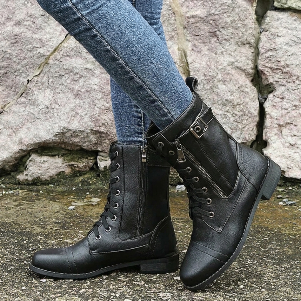 Chic Ankle Boots with Buckle & Lace-Up Design