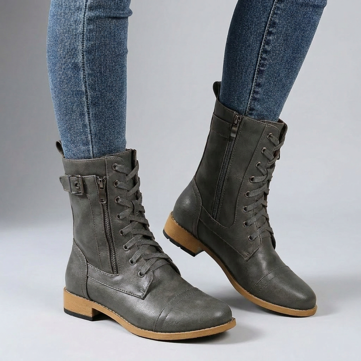 Chic Ankle Boots with Buckle & Lace-Up Design