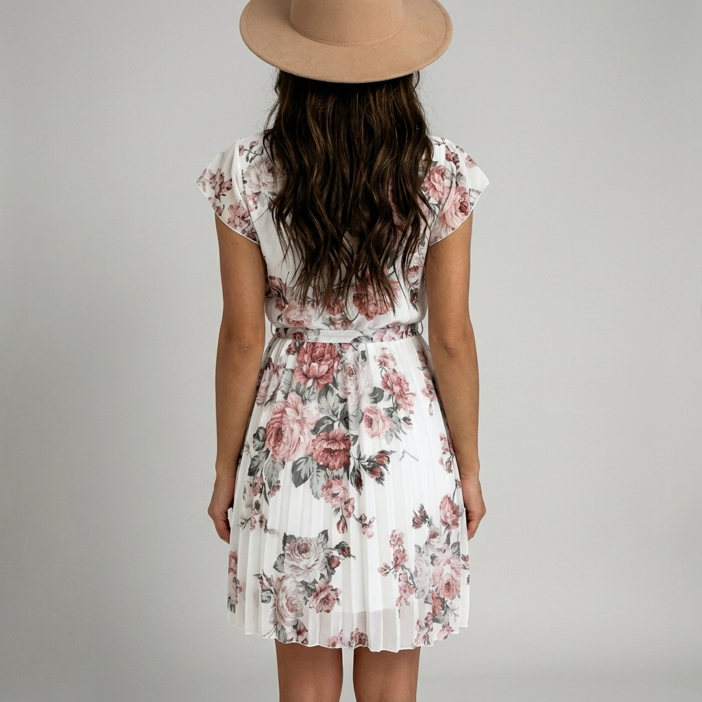 Flowy Floral Dress with Adjustable Tie Belt