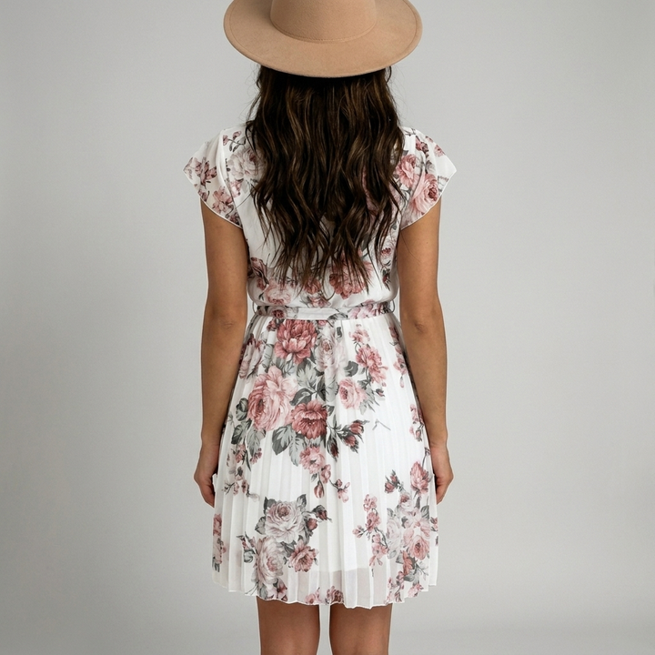 Flowy Floral Dress with Adjustable Tie Belt
