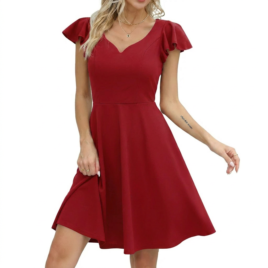Elegant Women’s A-Line Dress with Feminine Ruffles