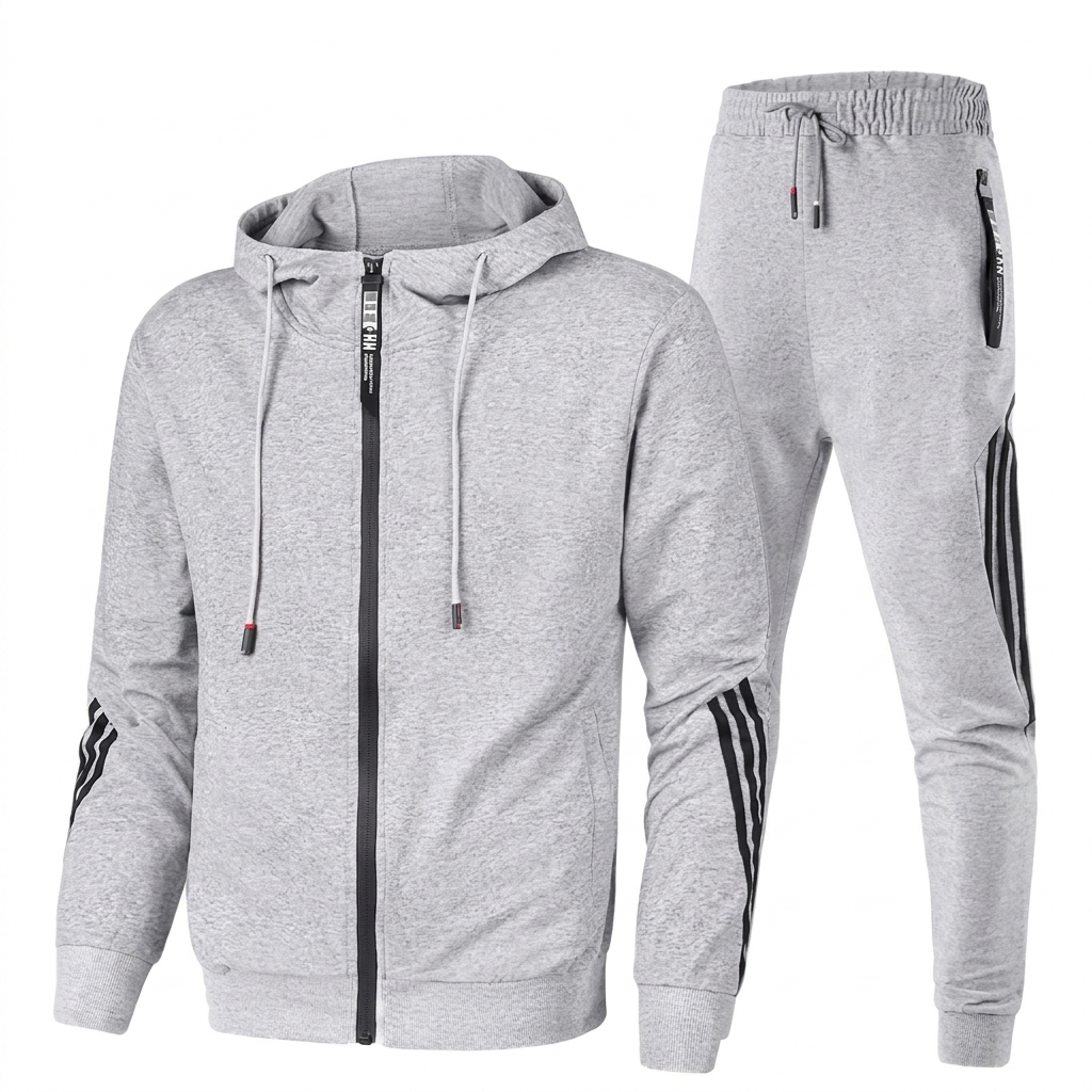 Stylish Men’s Two-Piece Tracksuit with Zip-Up Jacket