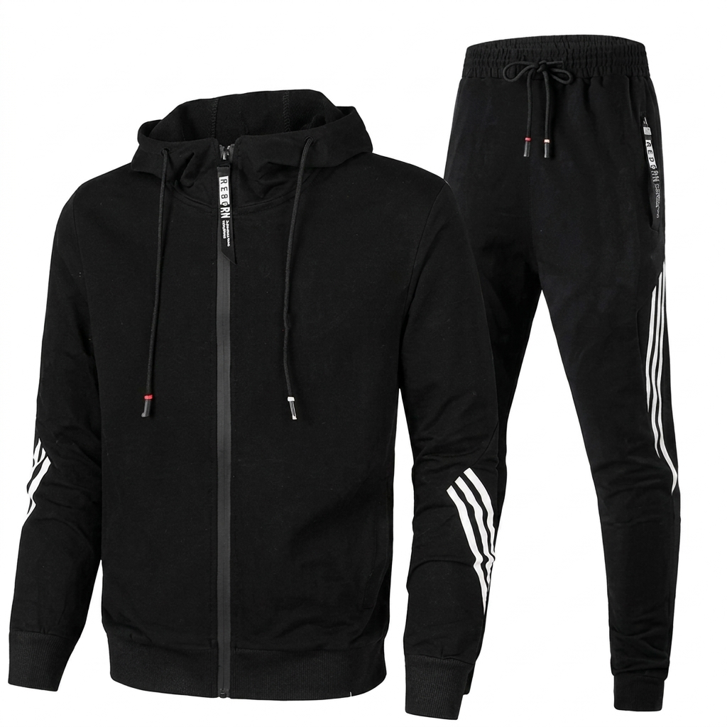 Stylish Men’s Two-Piece Tracksuit with Zip-Up Jacket