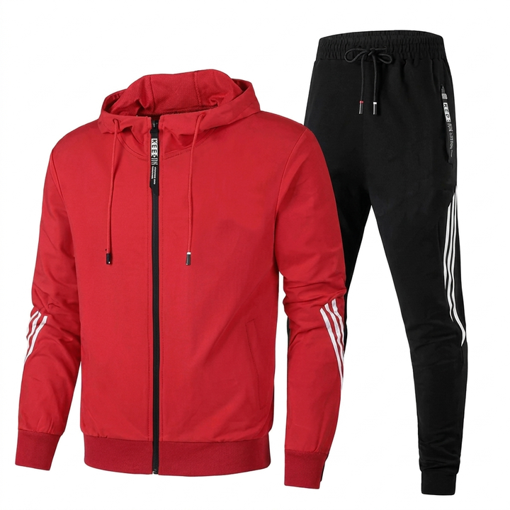 Stylish Men’s Two-Piece Tracksuit with Zip-Up Jacket