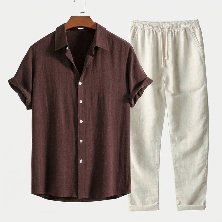 Men’s Casual Loungewear Set with Button-Down Shirt and Pants