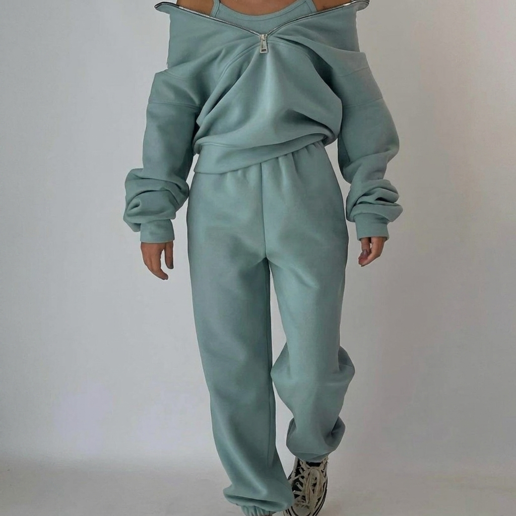 Trendy Women’s Lounge Set – Half-Zip Sweatshirt and Joggers