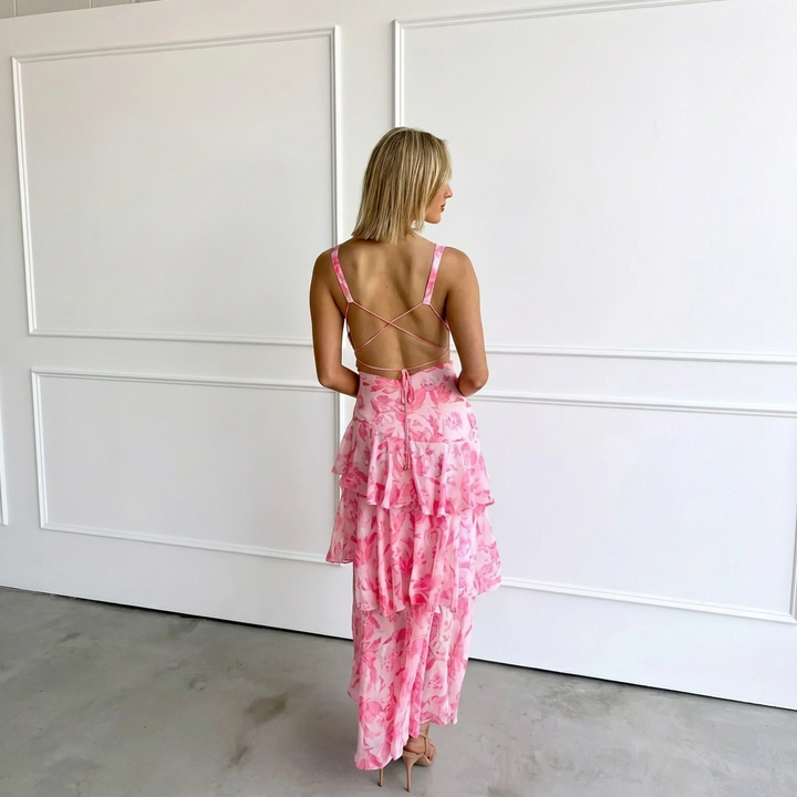 Elegant Tiered Maxi Dress with Floral Print