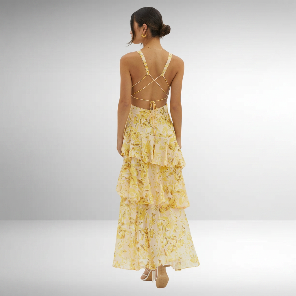 Elegant Tiered Maxi Dress with Floral Print