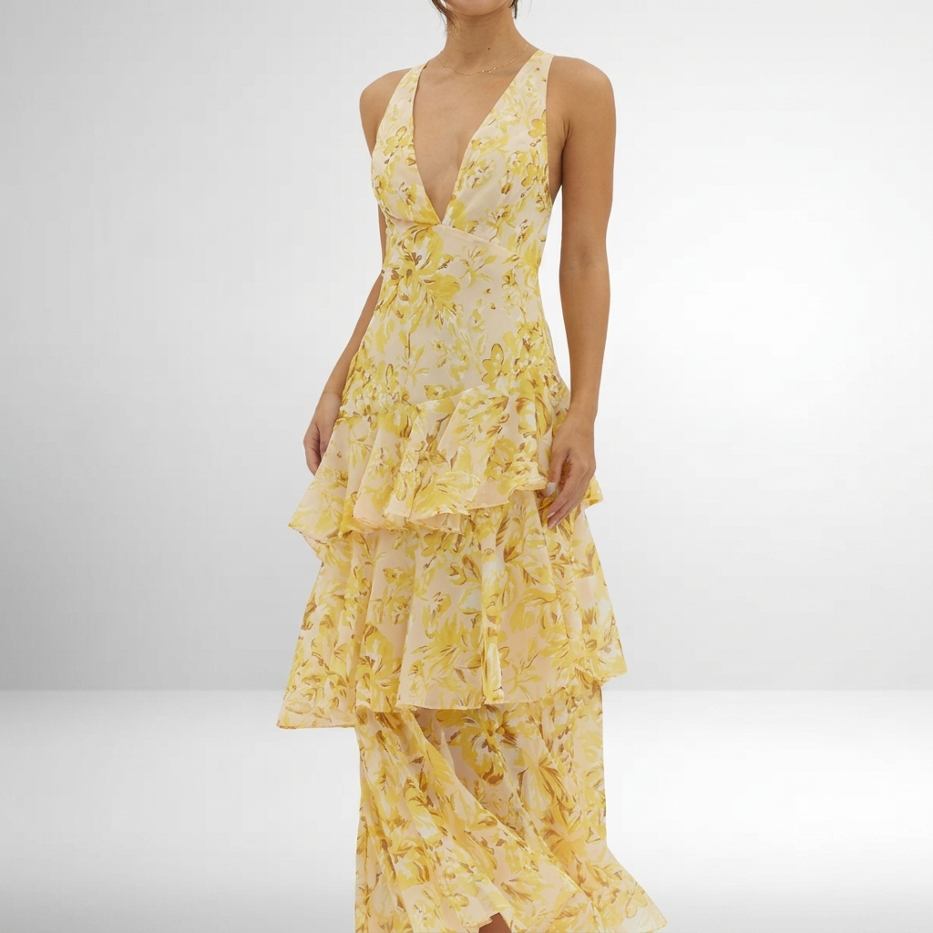 Elegant Tiered Maxi Dress with Floral Print