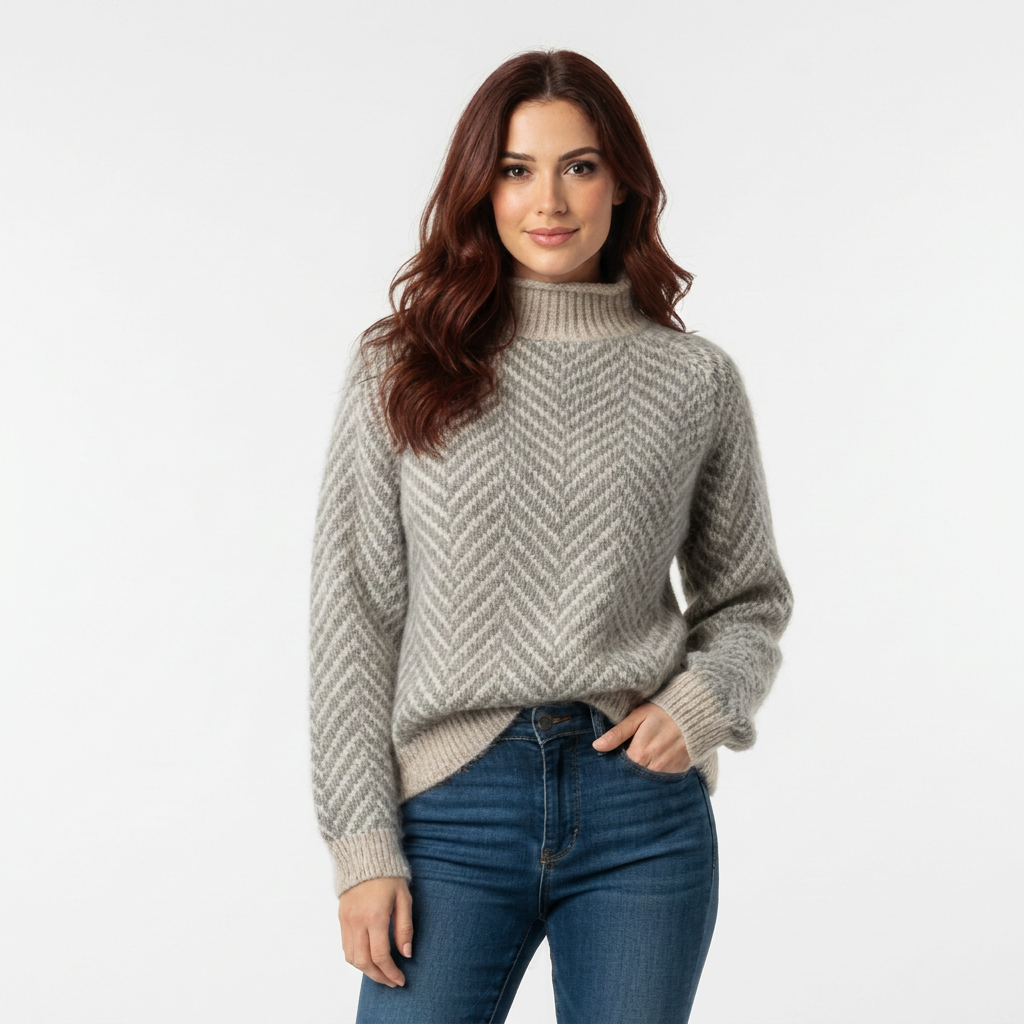 Women’s Cozy Chevron Knit Sweater – Turtleneck
