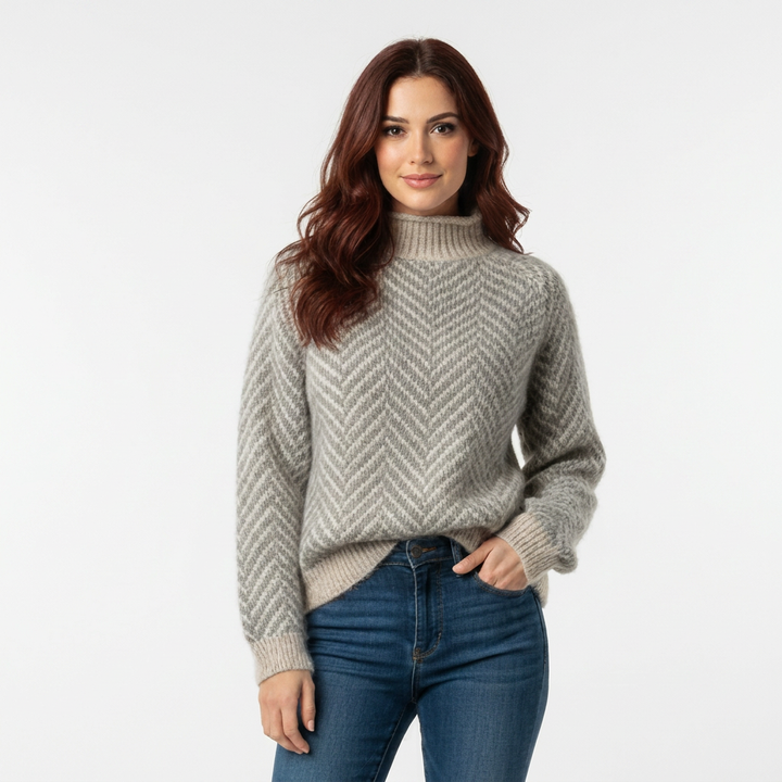 Women’s Cozy Chevron Knit Sweater – Turtleneck