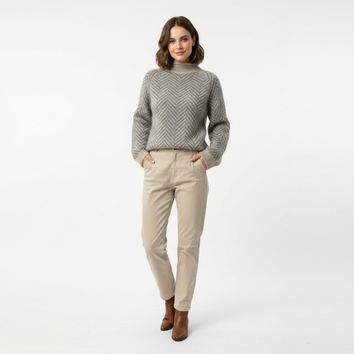 Women’s Cozy Chevron Knit Sweater – Turtleneck