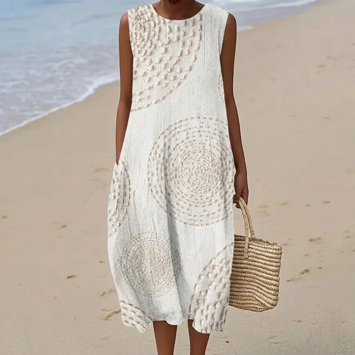 Sleeveless A-Line Midi Dress with Embroidery