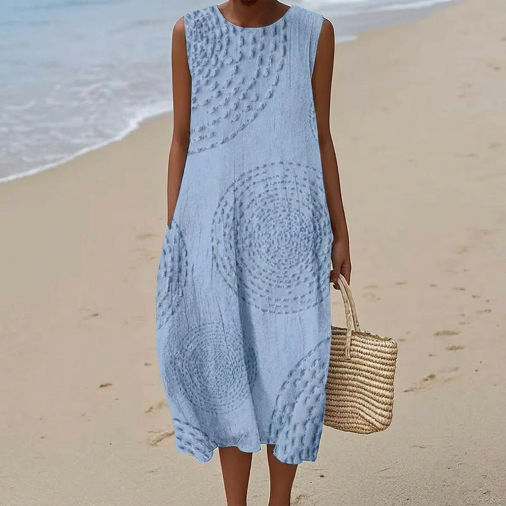 Sleeveless A-Line Midi Dress with Embroidery