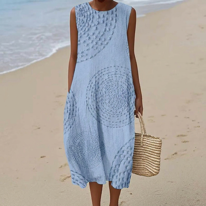 Sleeveless A-Line Midi Dress with Embroidery