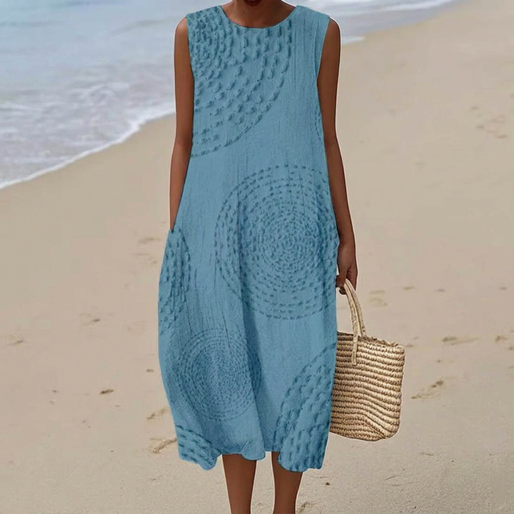 Sleeveless A-Line Midi Dress with Embroidery