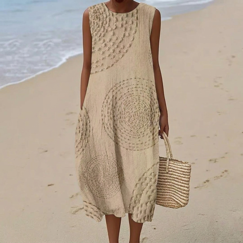 Sleeveless A-Line Midi Dress with Embroidery