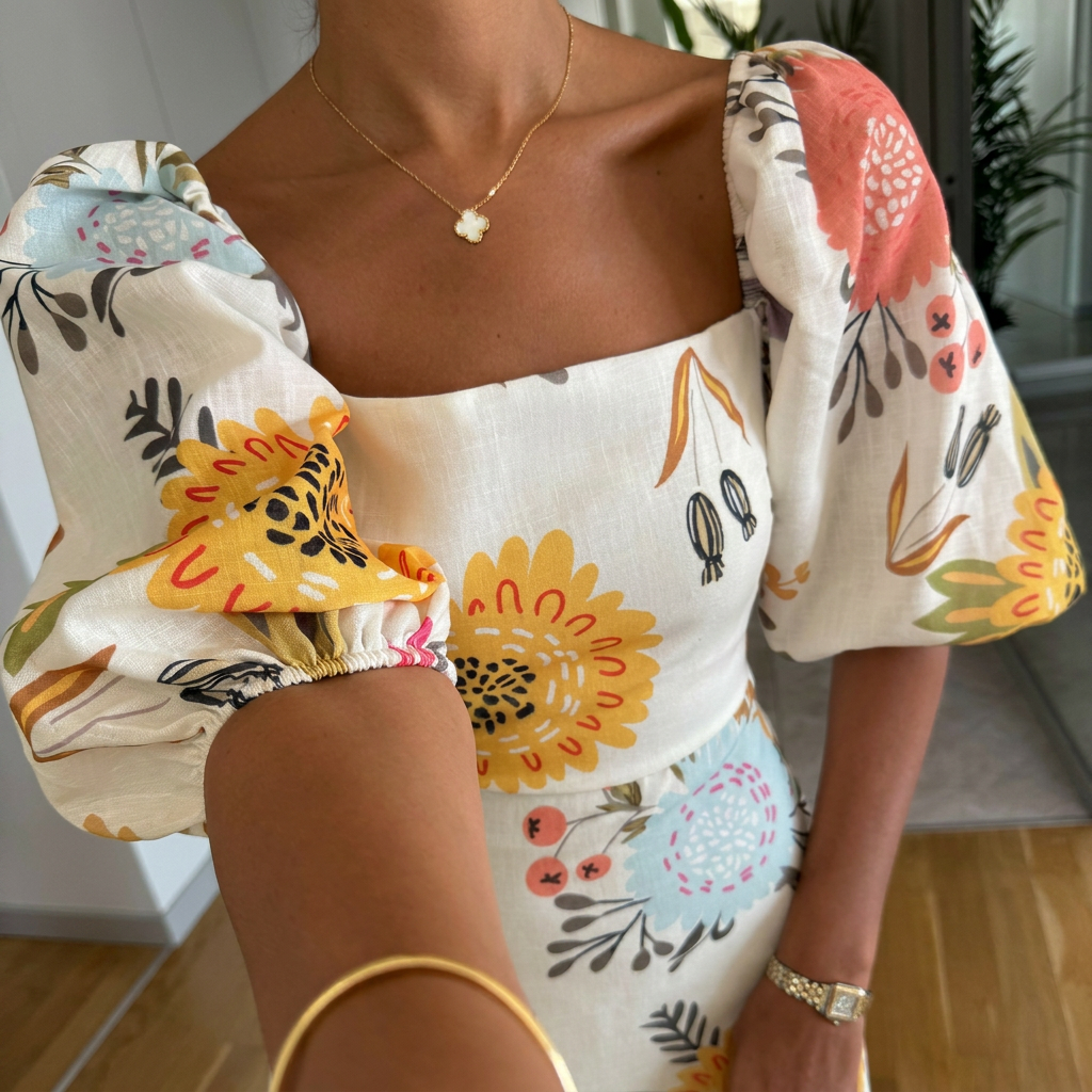 Women’s Maxi Dress with Floral Print & Puff Sleeves