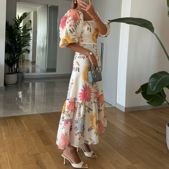 Women’s Maxi Dress with Floral Print & Puff Sleeves